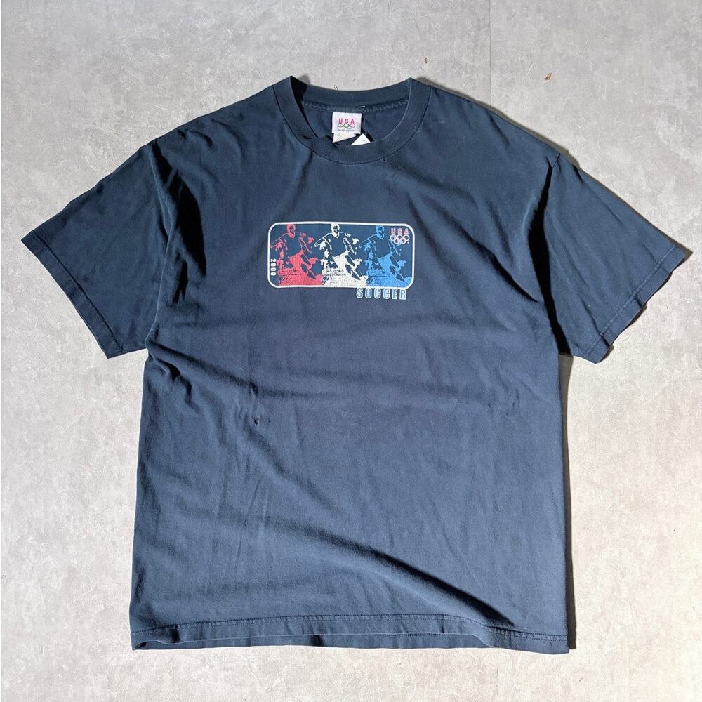2000 Vintage USA Soccer Olympics Box Logo Navy t Shirt -XL